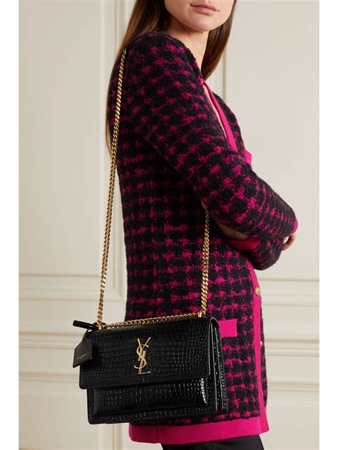 ysl black crocodile shoulder bag|SAINT LAURENT Sunset small croc.